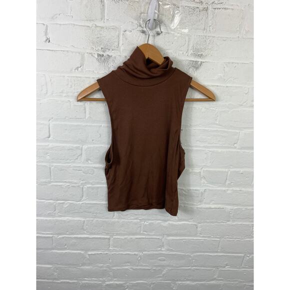 Sunday Best Women's Knitted Turteneck Sweater Sleeveless Stretch Brown Size M - Picture 1 of 4